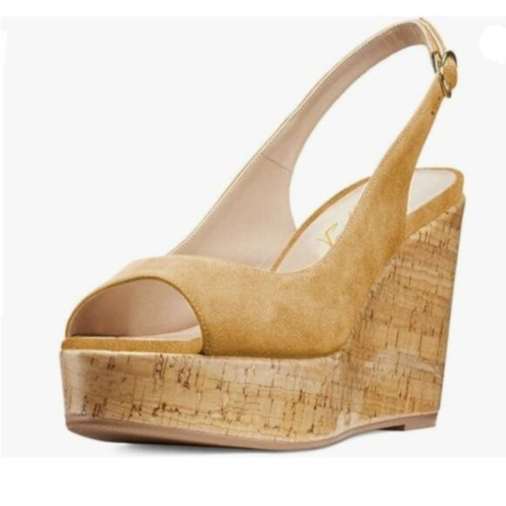 Fowt Women Peep Toe Slingback Platform Wedge Sandals High Heel Buckle Khaki